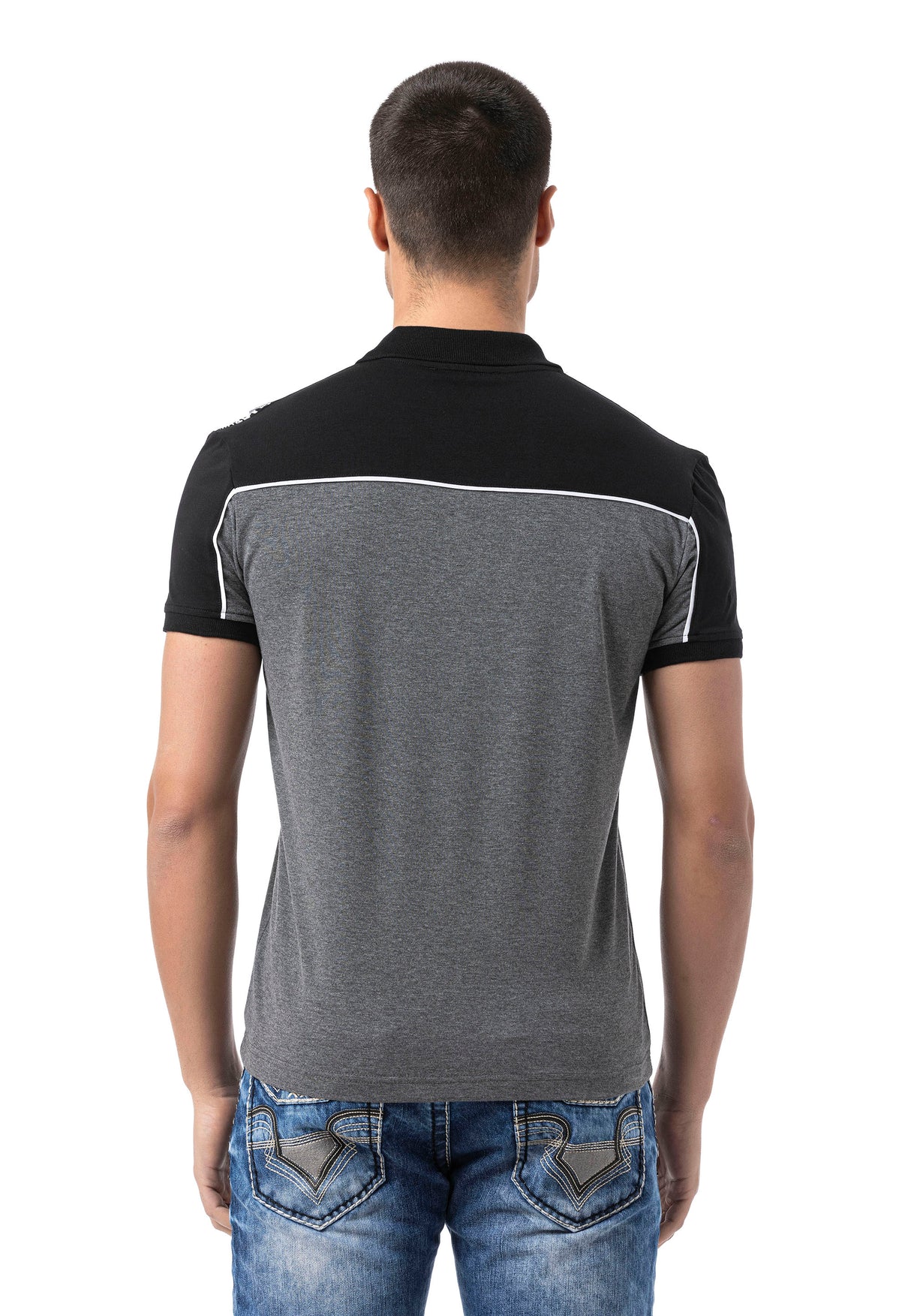 CT803-t-shirt męski polo z  nadrukiem i aplikacją