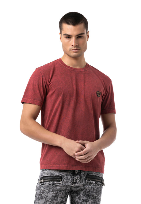 CT808 T-shirt męski Relax Fit ze spraniem i naszywką