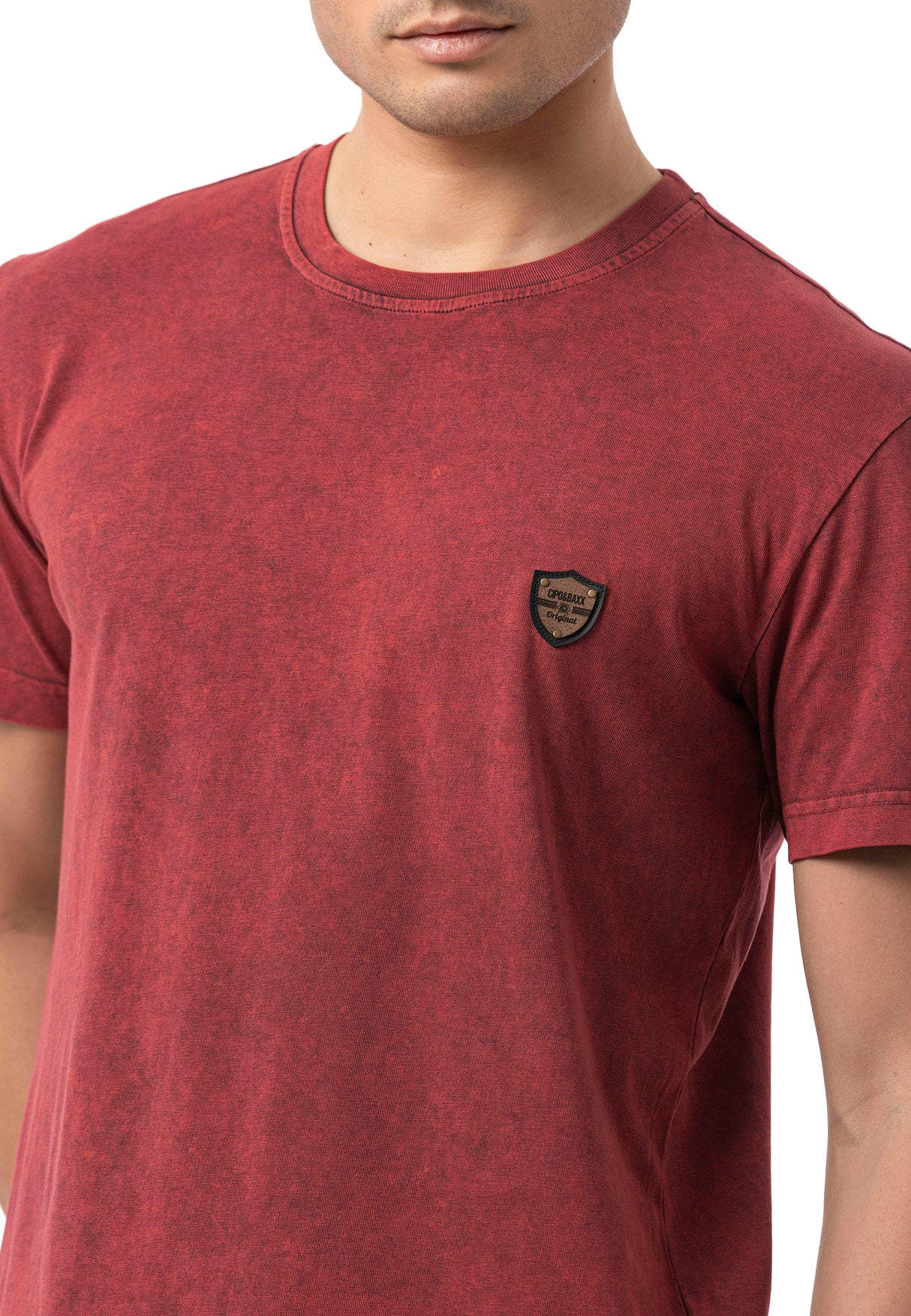 CT808 T-shirt męski Relax Fit ze spraniem i naszywką