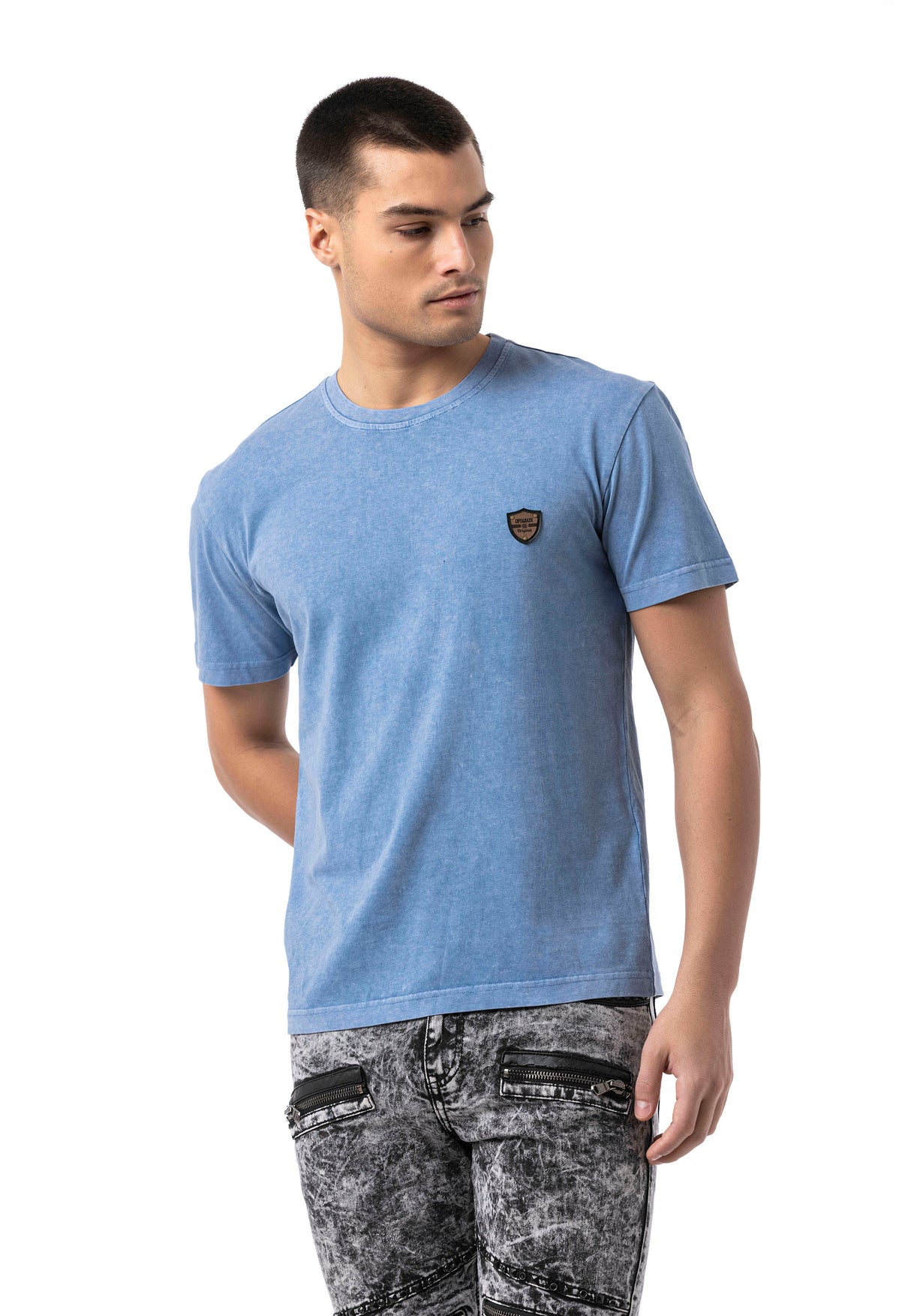 CT808-Herren T-Shirt im Relax Fit mit Waschung und Patch