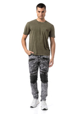 CT808 T-shirt męski Relax Fit ze spraniem i naszywką