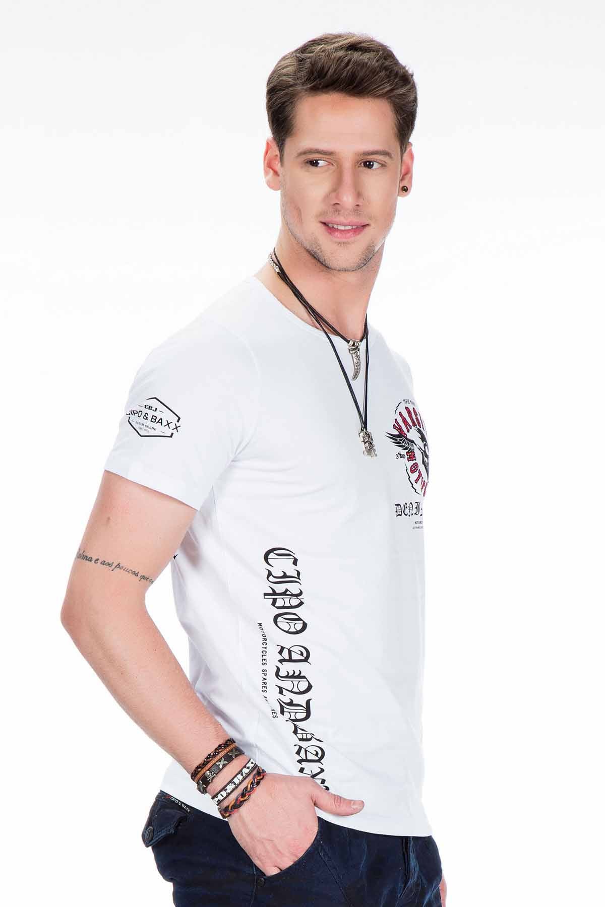 CT375 t-shirt męski w motocyklowym stylu z kamieniami