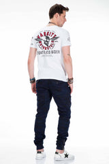 CT375 t-shirt męski w motocyklowym stylu z kamieniami