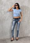 WD153 Women jeans slim-fit con una vita bassa in fila