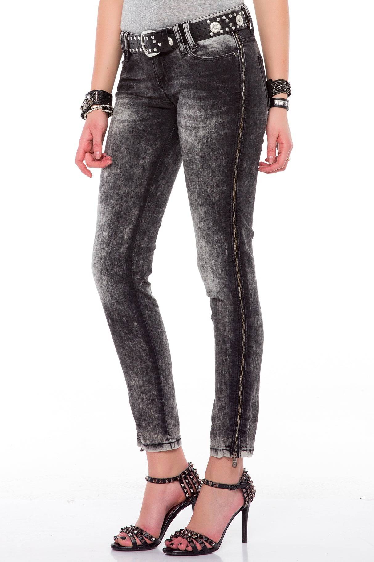 WD194 women Slim-Fit jeans with side zipper