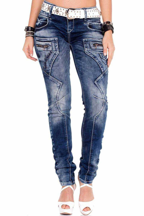 WD200B Mujeres cómodas jeans con una cintura baja en FIT del flaco