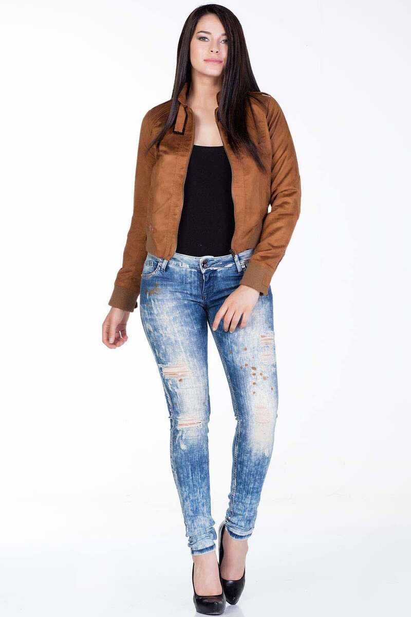 WD211A Mujeres Jeans delgados con corte de ajuste delgado