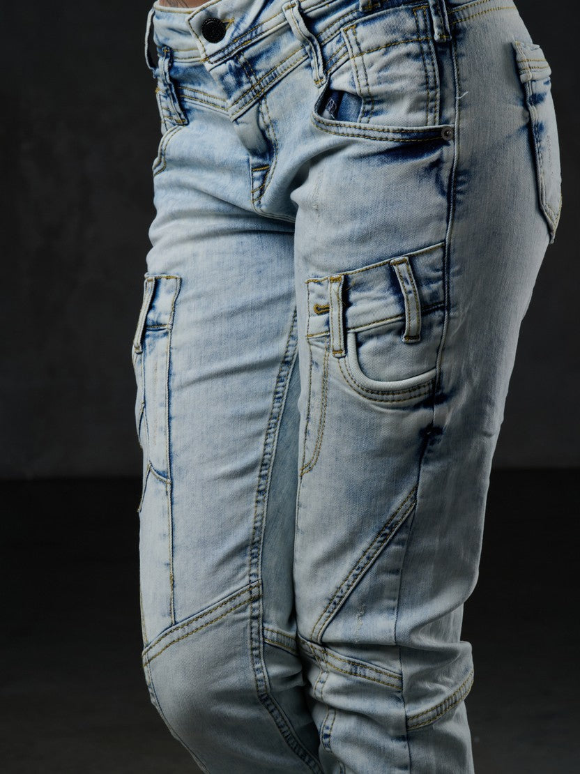 WD216 Jeans confortables femmes dans le lavage à la mode de Slim Fit