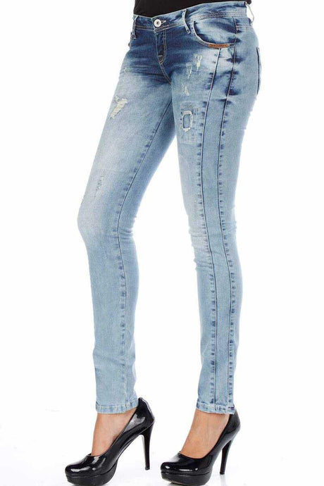 WD226 Mujeres Jeans delgados con efectos usados