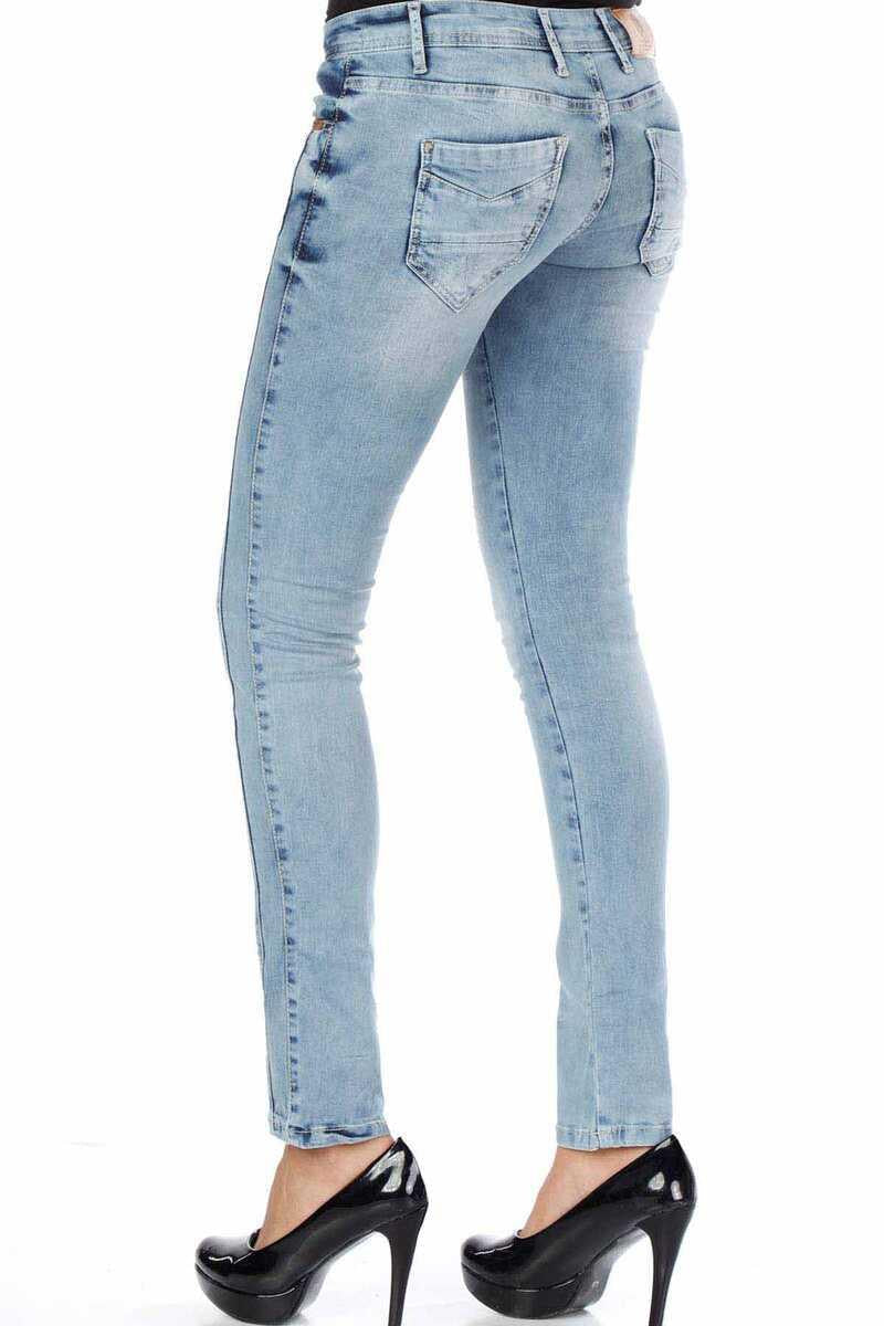 WD226 Mujeres Jeans delgados con efectos usados