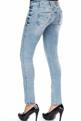 WD226 Mujeres Jeans delgados con efectos usados