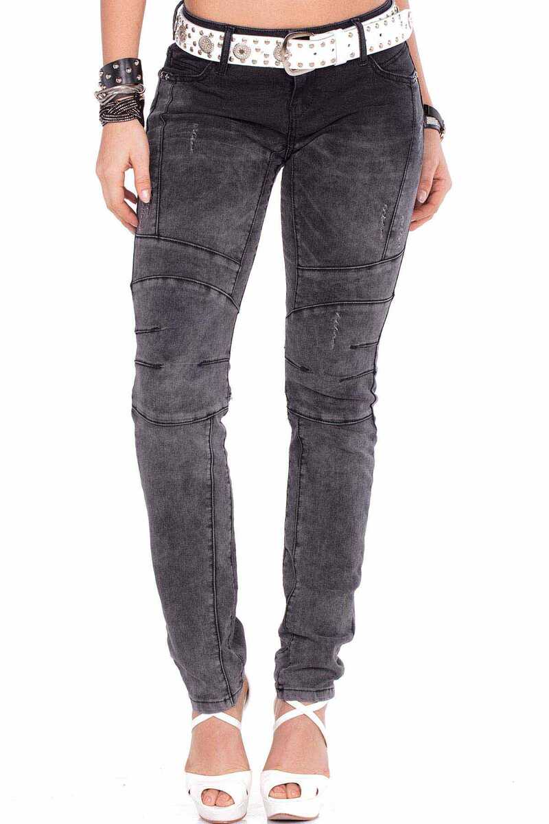 WD252 jeansy damskie slim-fit z przeszyciami