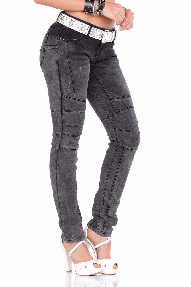 WD252 jeansy damskie slim-fit z przeszyciami