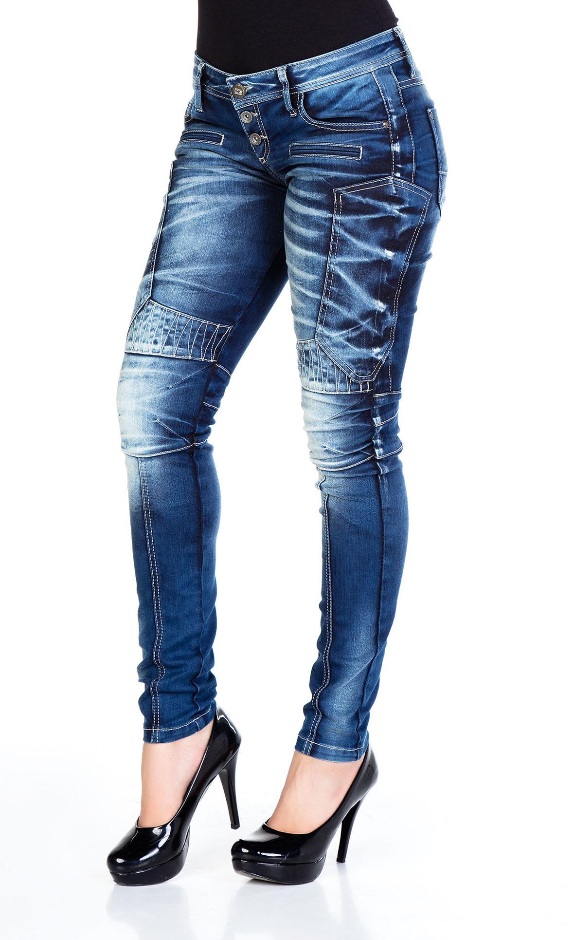 WD255 Damen bequeme Jeans im Biker-Stil in Slim Fit