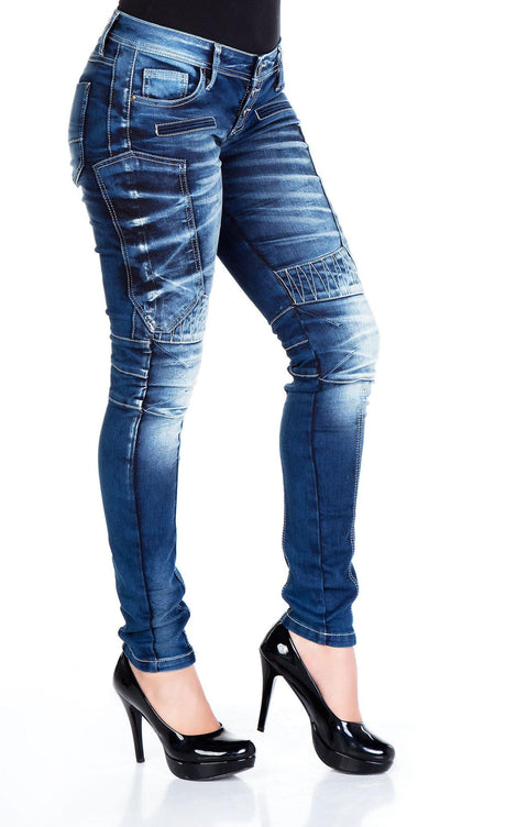 Jeans comodi da donna WD255 in stile motociclista in forma slim