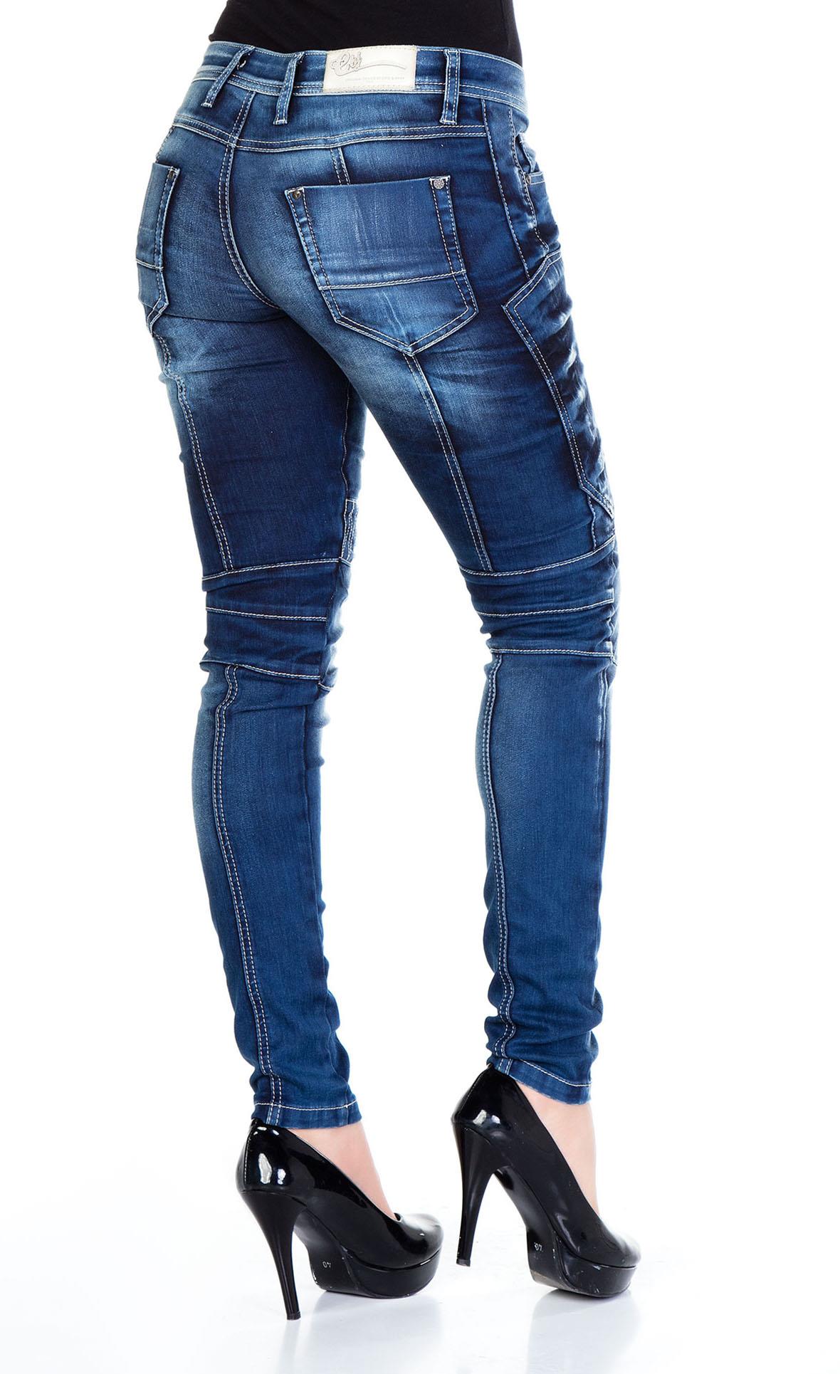 WD255 Damen bequeme Jeans im Biker-Stil in Slim Fit