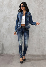 WD256 Slim-Fit Dames Jeans met geborduurde Zakken