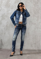 WD256 Slim-Fit Dames Jeans met geborduurde Zakken