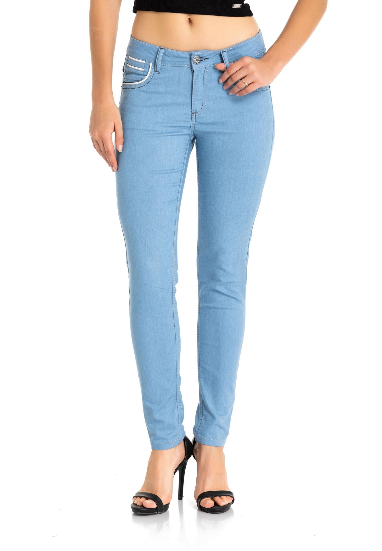 WD256A Jeans femme coupe slim avec poches brodées