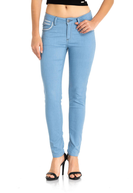 WD256A Jeans femme coupe slim avec poches brodées