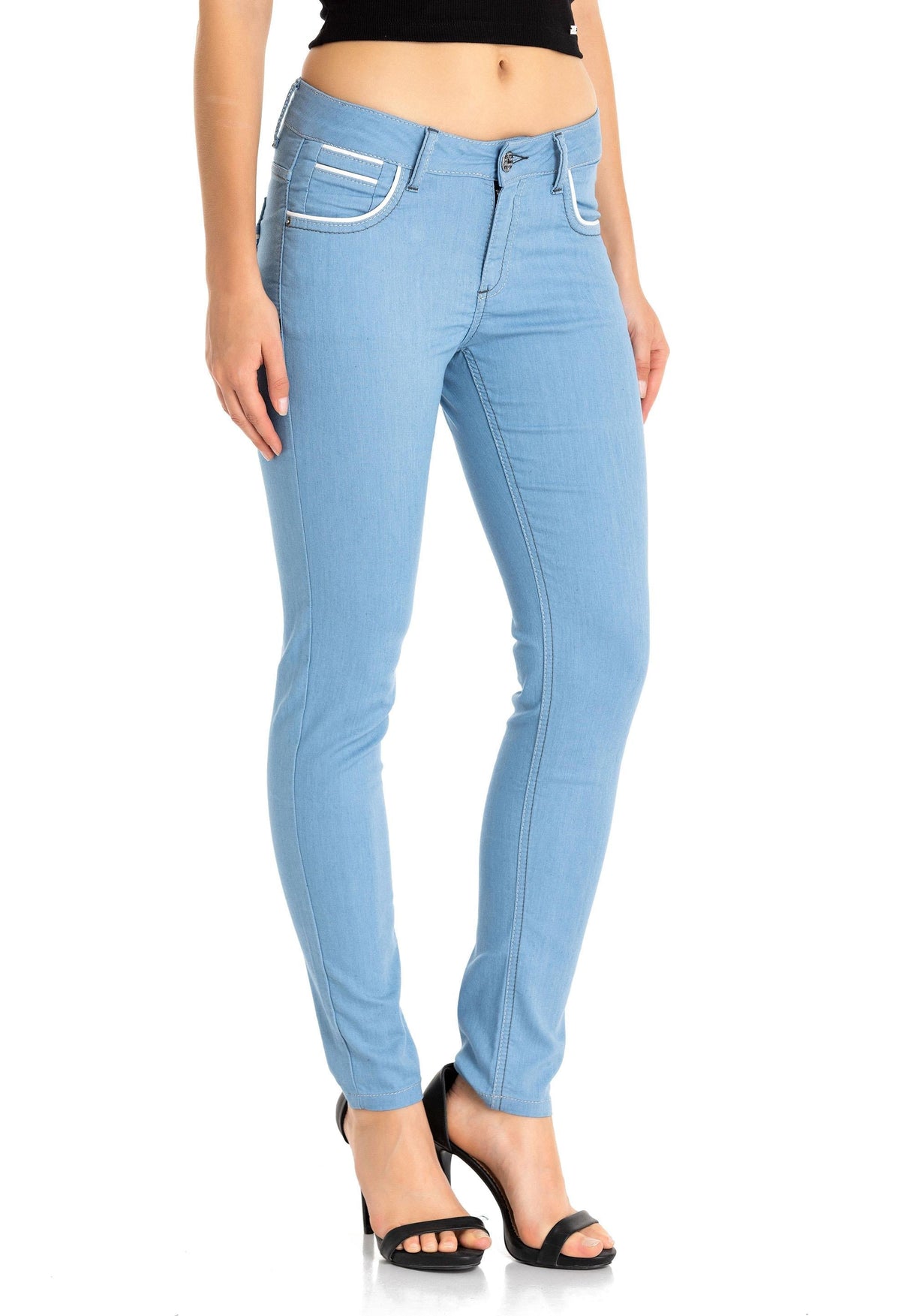 WD256A Jeans femme coupe slim avec poches brodées