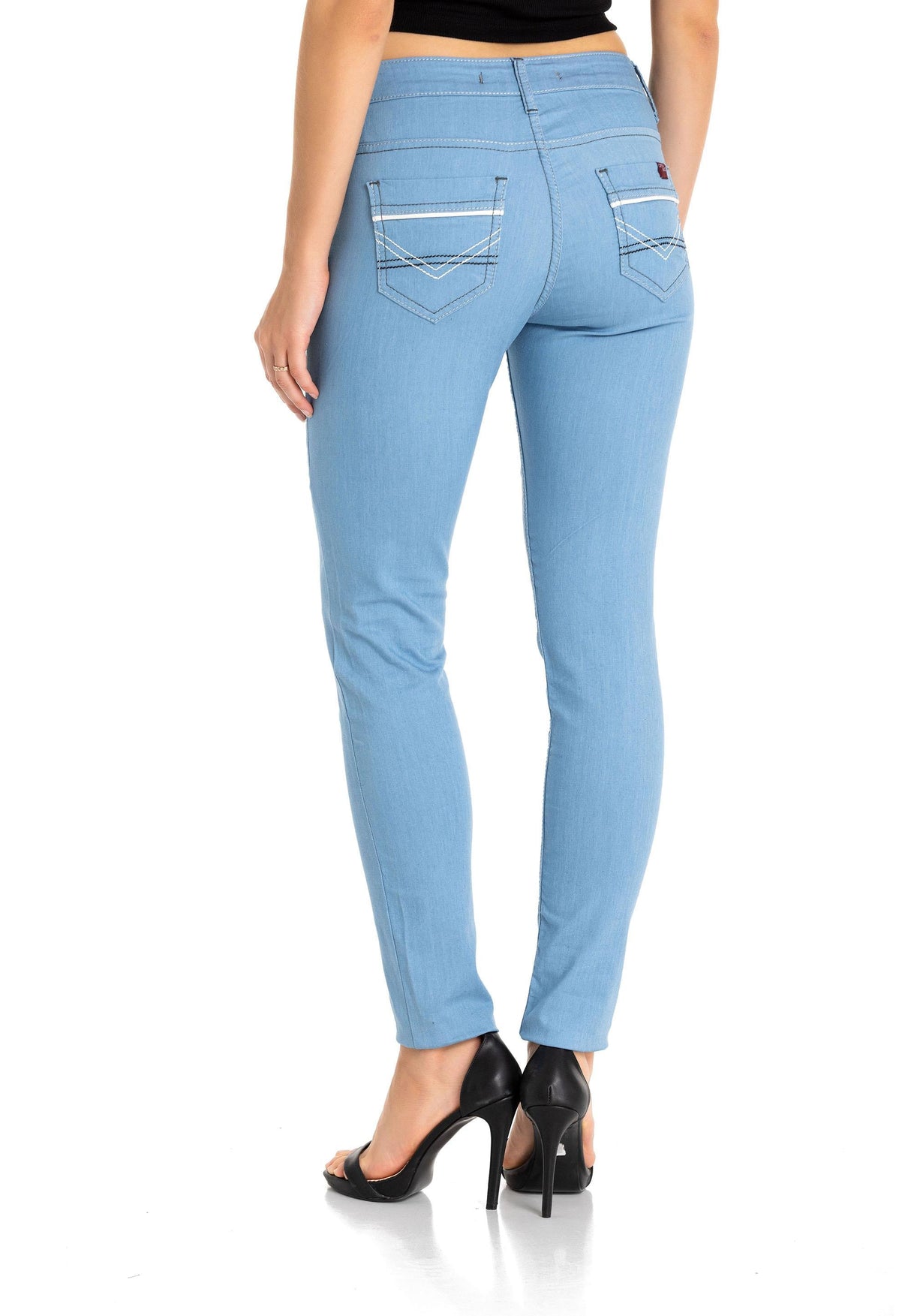 WD256A Jeans femme coupe slim avec poches brodées