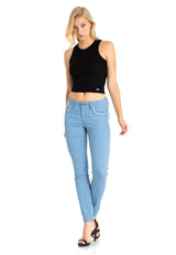 WD256A Jeans femme coupe slim avec poches brodées