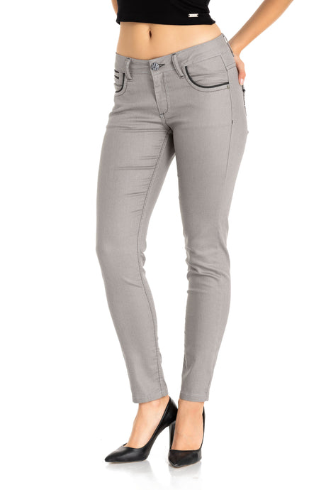 WD256A Damen Slim-Fit-Jeans mit bestickten Taschen