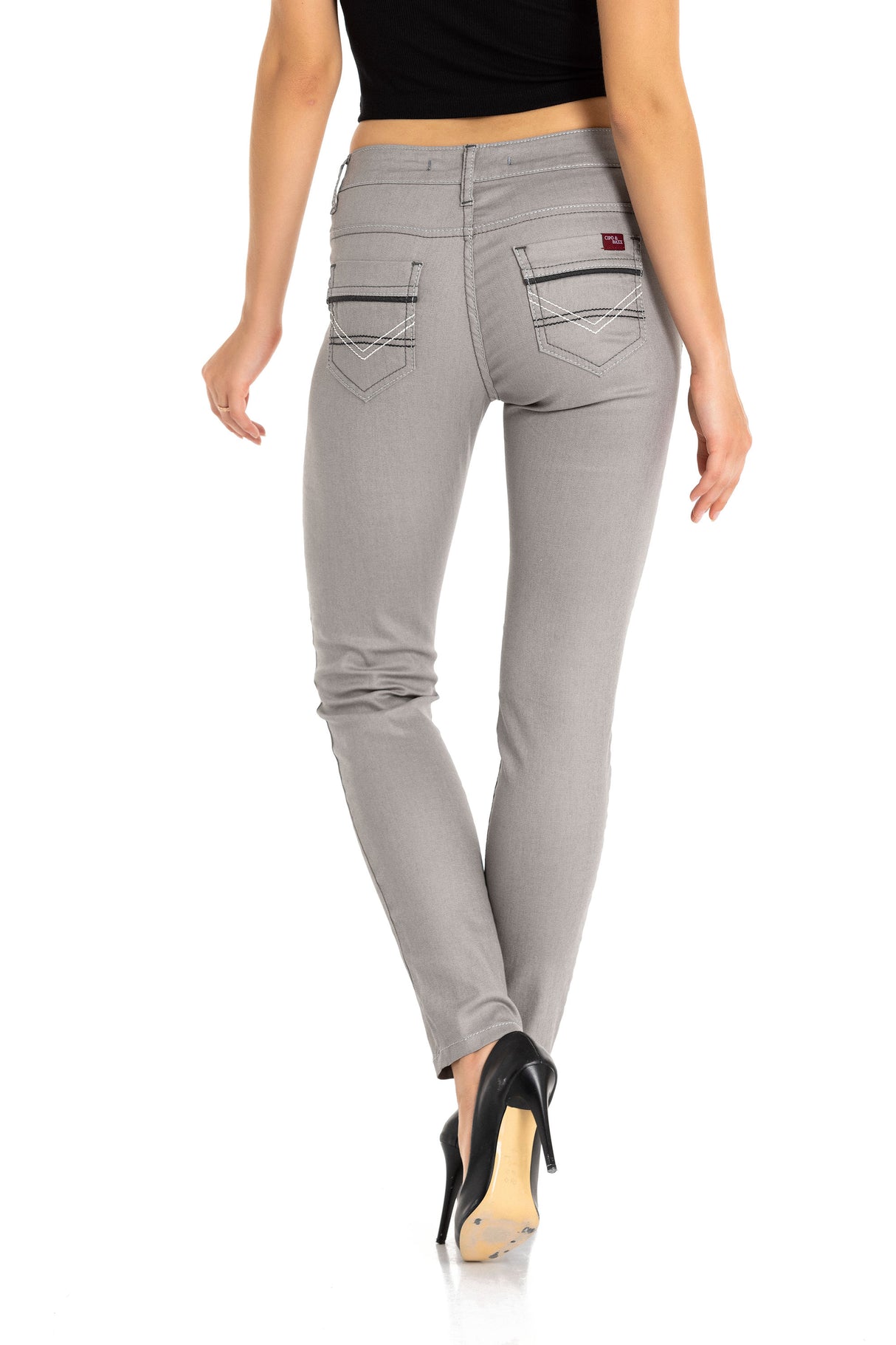 WD256A Damen Slim-Fit-Jeans mit bestickten Taschen