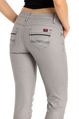 WD256A Damen Slim-Fit-Jeans mit bestickten Taschen