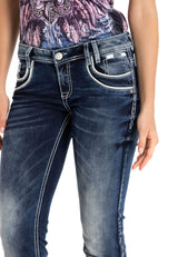 WD259 Women Jeans Stone Stone con costuras de color en casual