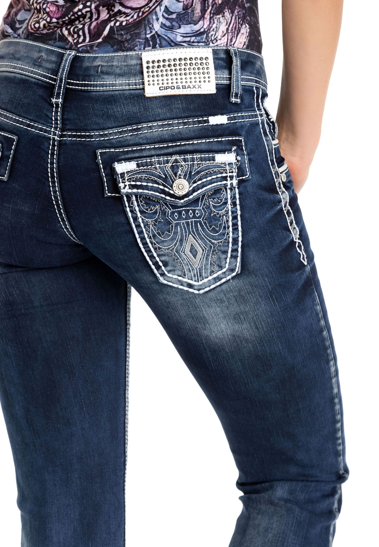 WD259 Dames Jeans Stonewashed met Gekleurde Casual Naden