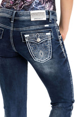 WD259 Women Jeans Stone Stone con costuras de color en casual