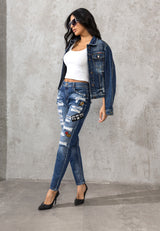 WD298 Donne jeans comodi con nastri alla moda