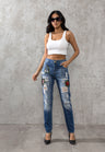 WD303 Women Mom Jeans nell'aspetto distrutto