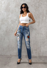 WD303 women mom jeans in the destroyed look