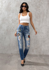 WD303 Femmes maman jeans dans le look détruit