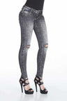 WD307 Femmes Slim-Fit Jeans dans un look d'occasion à la mode