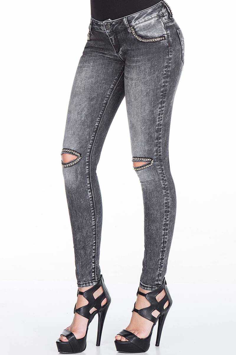 WD307 Femmes Slim-Fit Jeans dans un look d'occasion à la mode