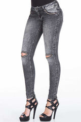 WD307 Slim-Fit Dames Jeans in trendy Used-Look