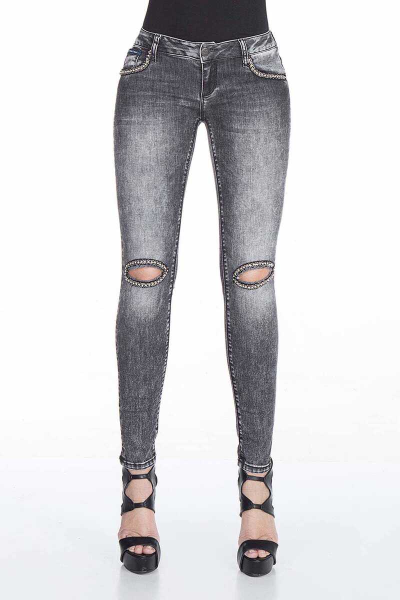 WD307 Slim-Fit Dames Jeans in trendy Used-Look