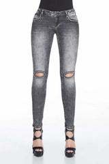 WD307 Femmes Slim-Fit Jeans dans un look d'occasion à la mode