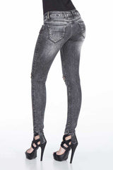 WD307 Femmes Slim-Fit Jeans dans un look d'occasion à la mode