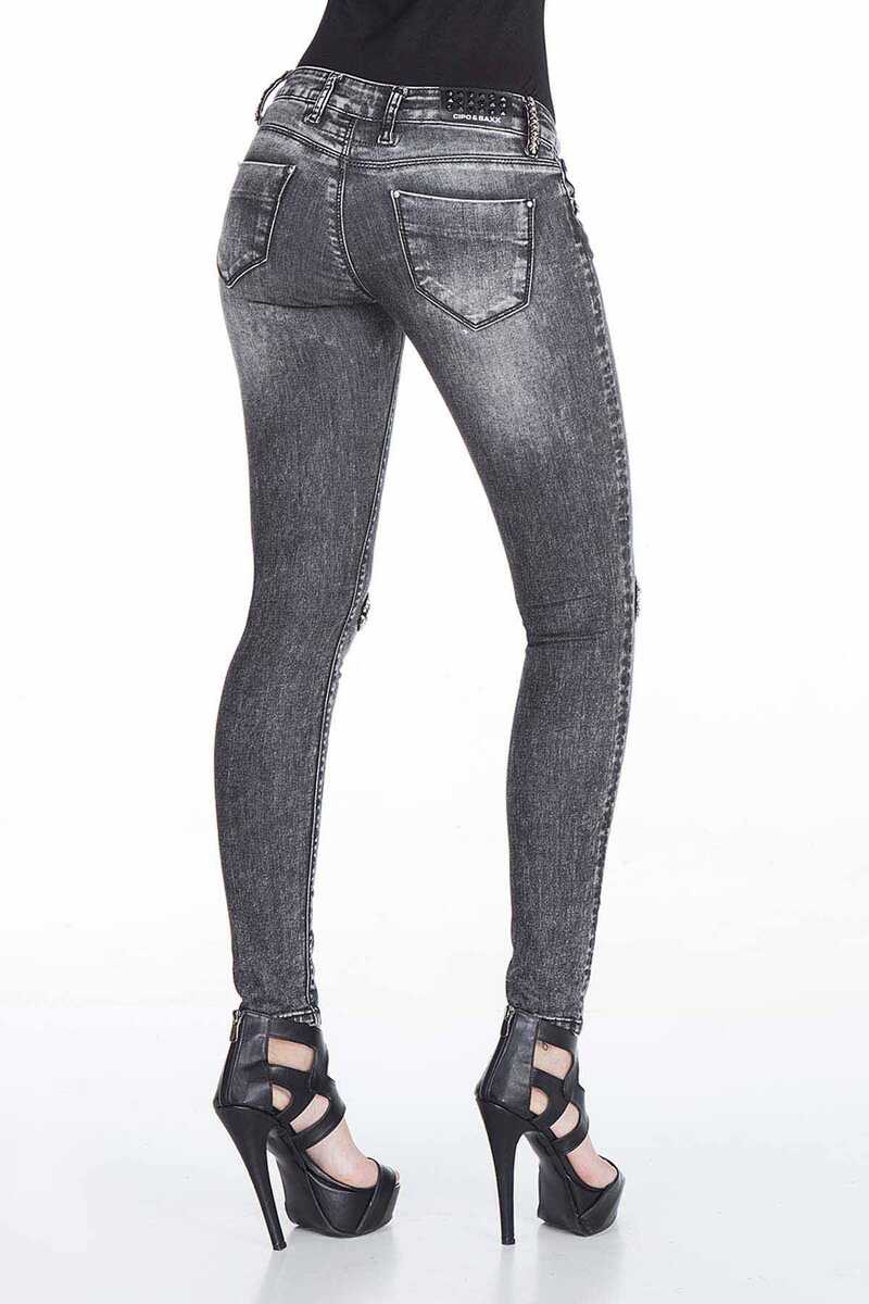 WD307 Femmes Slim-Fit Jeans dans un look d'occasion à la mode