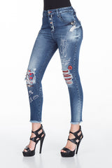 WD319 Slim-Fit Dames Jeans met coole Pailletten-Details