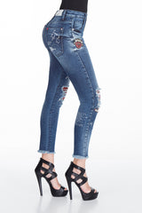 WD319 Slim-Fit Dames Jeans met coole Pailletten-Details