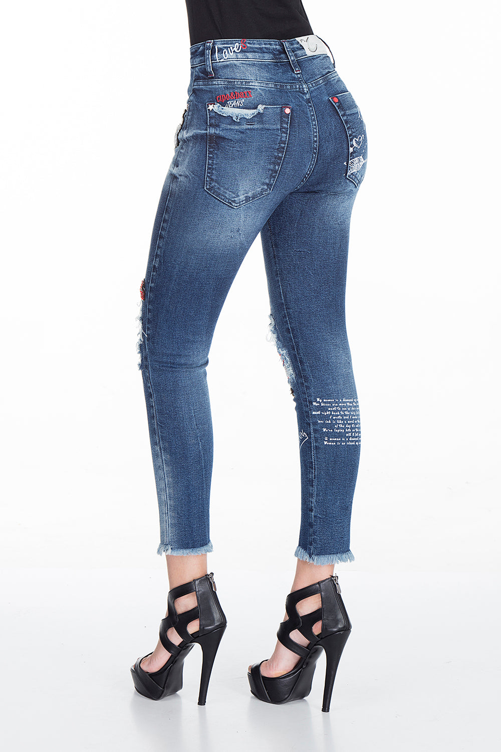 WD319 Slim-Fit Dames Jeans met coole Pailletten-Details