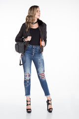 WD319 Slim-Fit Dames Jeans met coole Pailletten-Details