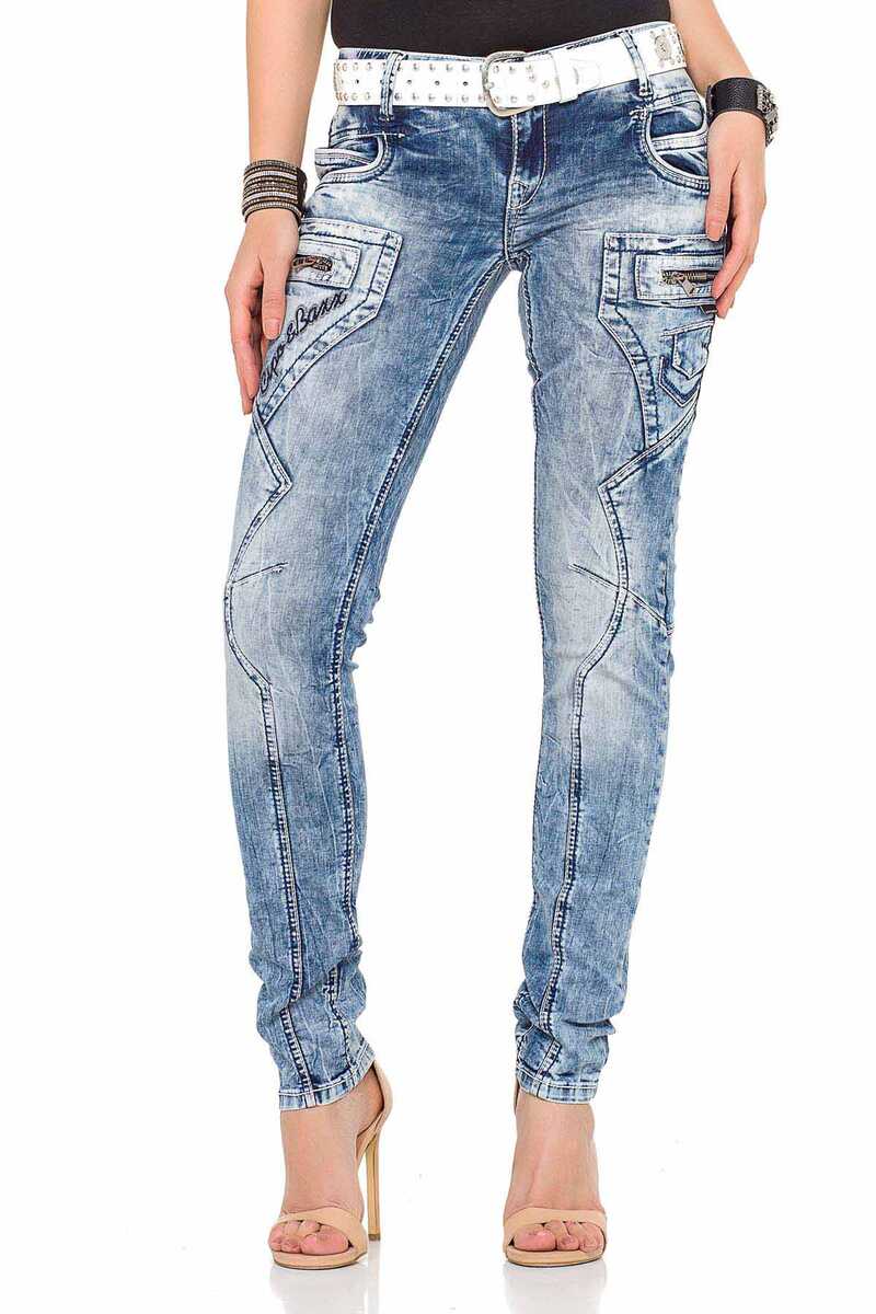 WD322 Mujeres Jeans delgados con una cintura baja en ajuste del flaco