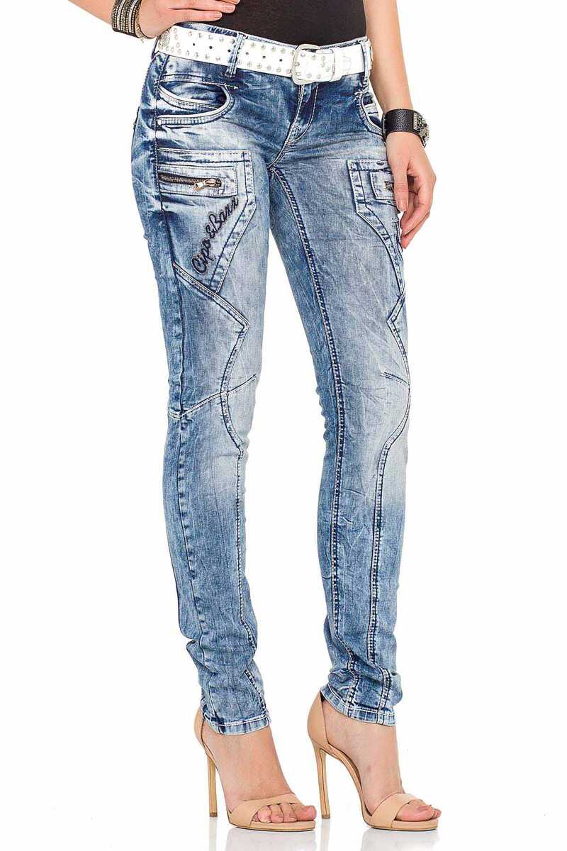 WD322 Mujeres Jeans delgados con una cintura baja en ajuste del flaco